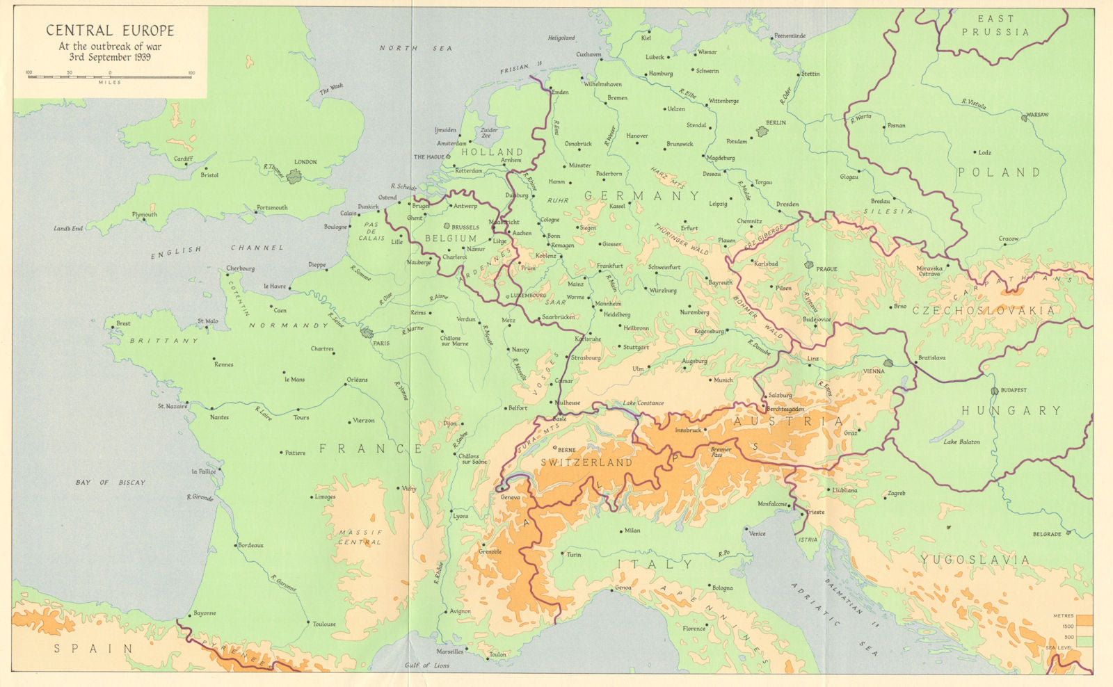 Central Europe at the outbreak of World War Two, 3rd September 1939 1962 map